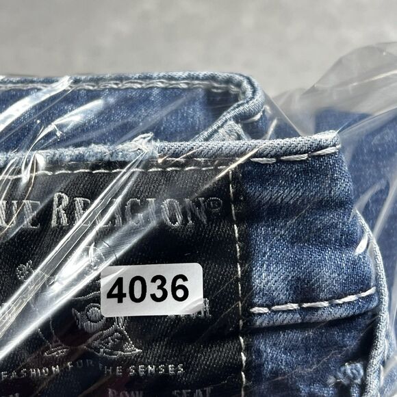 True Religion Rocco Relaxed Skinny Jeans Womens Sz 34 Blue Dark Wash Distressed - Picture 16 of 16